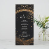 Mystical Celestial Black and Gold Wedding Menükarte (Stehend Vorderseite)