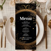 Mystical Celestial Black and Gold Wedding Menükarte