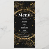 Mystical Celestial Black and Gold Wedding Menükarte (Vorderseite)