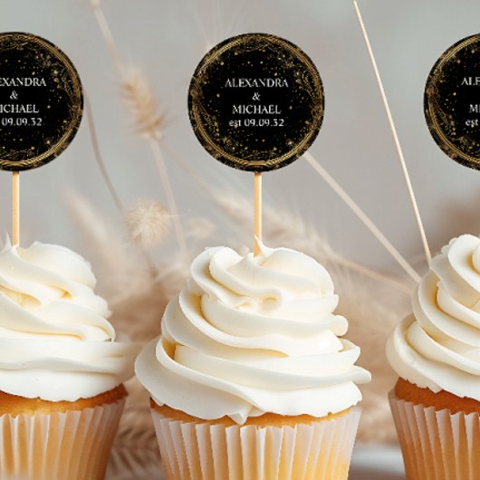 Mystical Celestial Black and Gold Wedding Runder Aufkleber