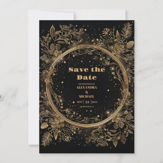 Mystical Celestial Black and Gold Wedding Save The Date (Vorderseite)