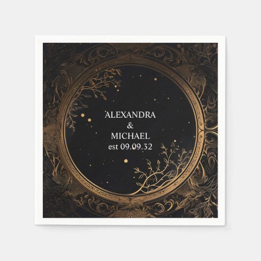 Mystical Celestial Black and Gold Wedding Serviette (Vorderseite)