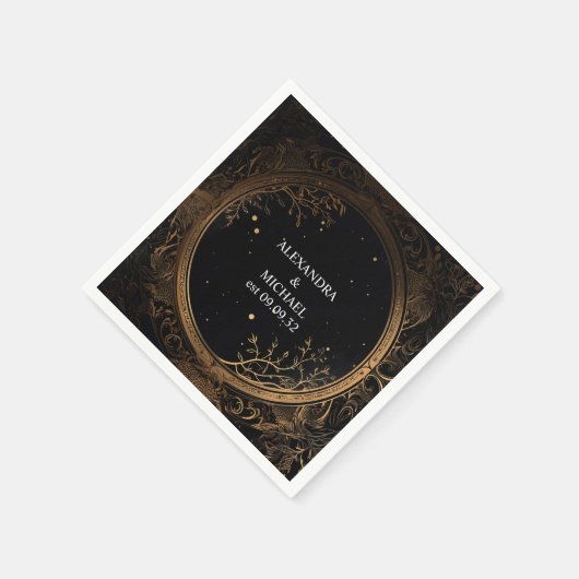 Mystical Celestial Black and Gold Wedding Serviette (Ecke)