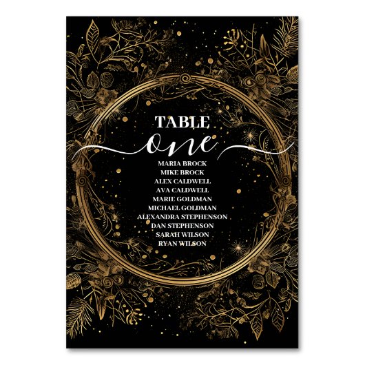 Mystical Celestial Black and Gold Wedding Tischnummer (Vorderseite)