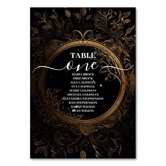 Mystical Celestial Black and Gold Wedding Tischnummer (Vorderseite)