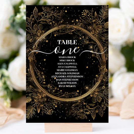 Mystical Celestial Black and Gold Wedding Tischnummer