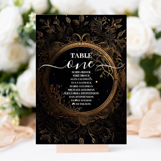 Mystical Celestial Black and Gold Wedding Tischnummer