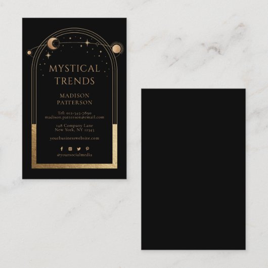 Mystical Celestial Black Gold Sun Moon Astronomie Visitenkarte (Vorne/Hinten)
