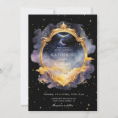 Mystical Celestial Blue Gold Hochzeit Einladung (Vorderseite)