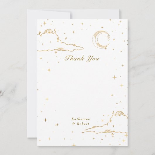 Mystical Celestial Gold Moon Clouds Wedding Dankeskarte (Vorderseite)