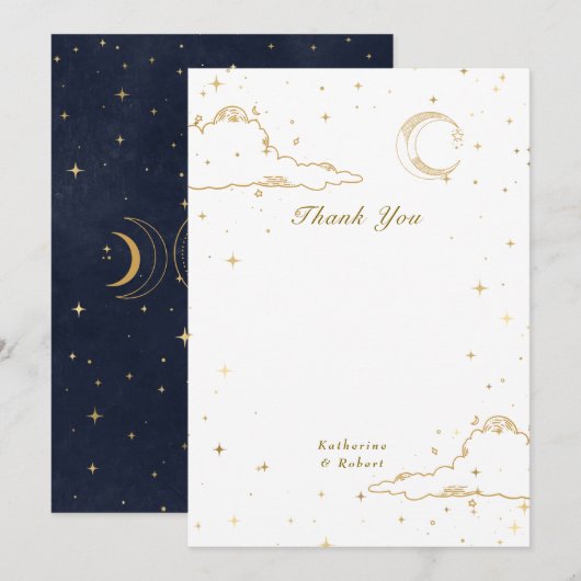 Mystical Celestial Gold Moon Clouds Wedding Dankeskarte (Vorne/Hinten)