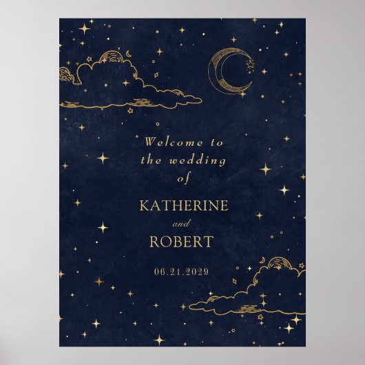 Mystical Celestial Gold Moon Clouds Wedding Poster (Vorne)