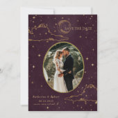 Mystical Celestial Gold Moon Clouds Wedding Save The Date (Vorderseite)
