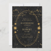 Mystical Celestial Gold Moon Stars Black Wedding Einladung (Vorderseite)