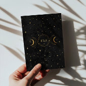 Mystical Celestial Gold Moon Stars Black Wedding Einladung