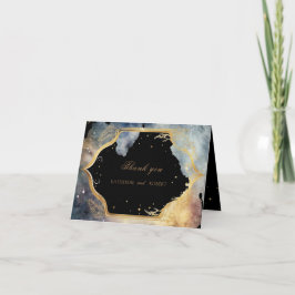 Mystical Celestial Gold Moon Wedding Dankeskarte