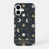Mystical Celestial Moon Pattern Custom Name iPhone 16 Hülle (Rückseite)