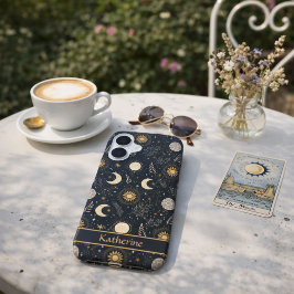 Mystical Celestial Moon Pattern Custom Name iPhone 16 Hülle