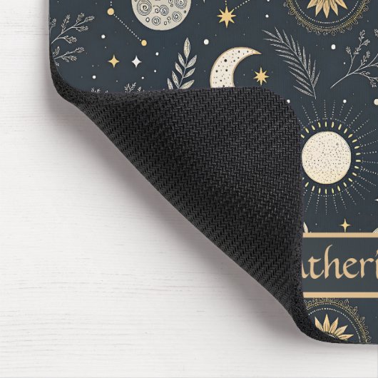 Mystical Celestial Moon Pattern Custom Name Mousepad (Ecke)