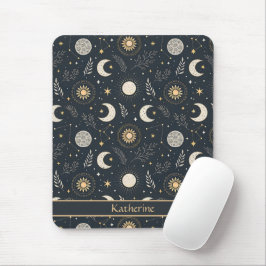 Mystical Celestial Moon Pattern Custom Name Mousepad