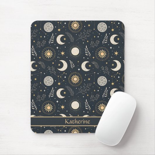 Mystical Celestial Moon Pattern Custom Name Mousepad (Mit Mouse)