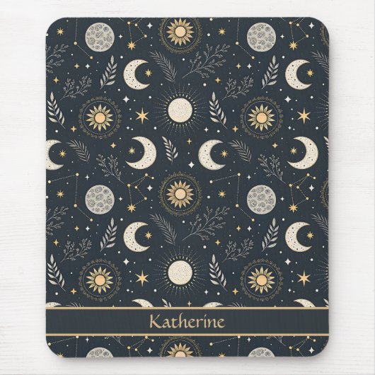 Mystical Celestial Moon Pattern Custom Name Mousepad (Vorne)