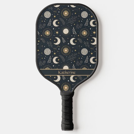 Mystical Celestial Moon Pattern Custom Name Pickleball Schläger (Vorderseite)