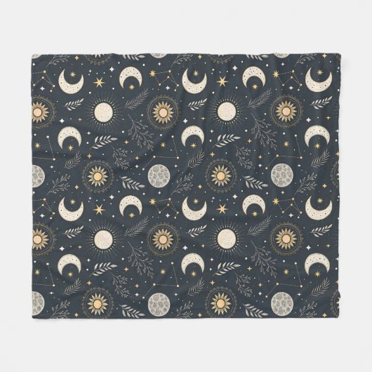 Mystical Celestial Moon Pattern Fleecedecke (Vorderseite (Horizontal))