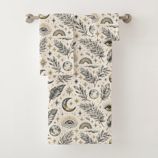Mystical Celestial Moon Stars Pattern Badhandtuch Set (Insitu)