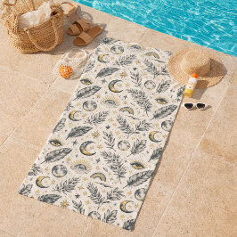 Mystical Celestial Moon Stars Pattern Custom Name Strandtuch