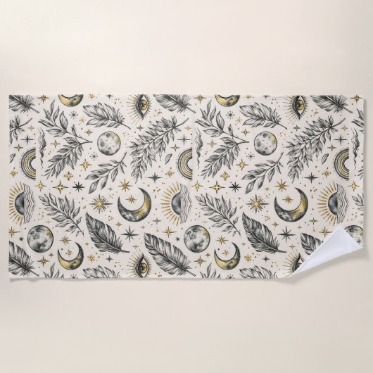 Mystical Celestial Moon Stars Pattern Custom Name Strandtuch (Vorderseite)