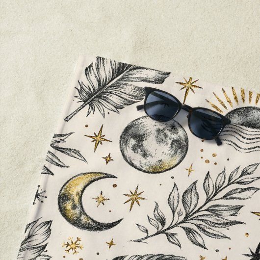 Mystical Celestial Moon Stars Pattern Custom Name Strandtuch (Beispiel)