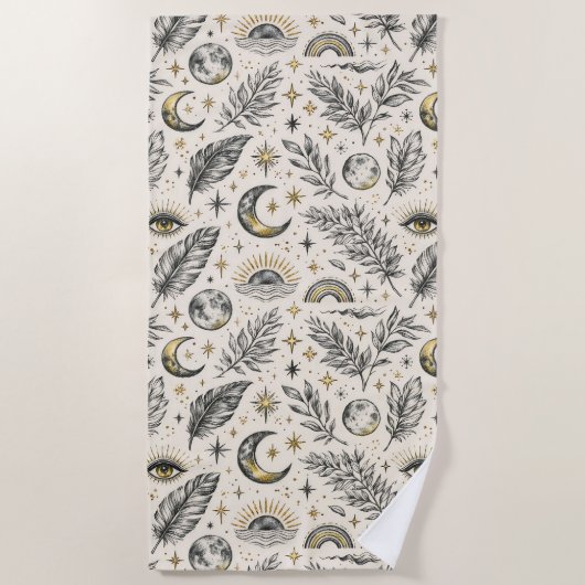Mystical Celestial Moon Stars Pattern Custom Name Strandtuch (Vorderseite)