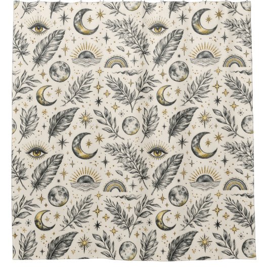 Mystical Celestial Moon Stars Pattern Duschvorhang (Vorderseite)