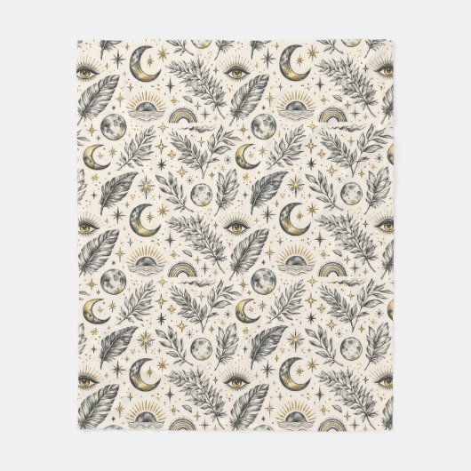 Mystical Celestial Moon Stars Pattern Fleecedecke (Vorderseite)