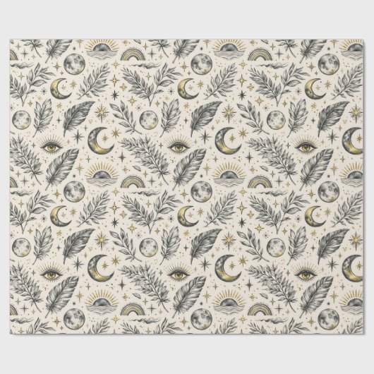 Mystical Celestial Moon Stars Pattern Geschenkpapier (Flach)
