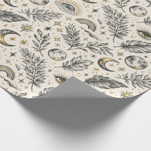 Mystical Celestial Moon Stars Pattern Geschenkpapier (Ecke)