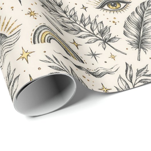 Mystical Celestial Moon Stars Pattern Geschenkpapier (Rolleneckpunkt)