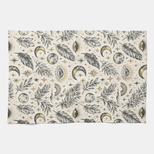 Mystical Celestial Moon Stars Pattern Geschirrtuch (Horizontal)