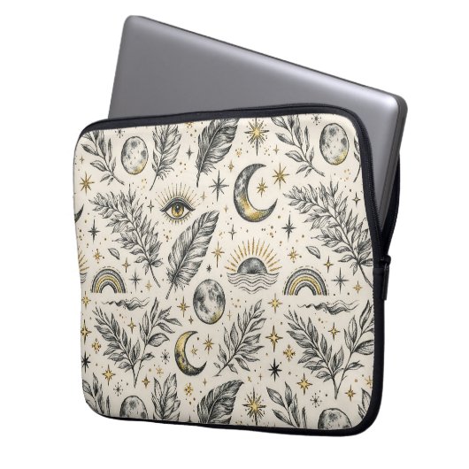 Mystical Celestial Moon Stars Pattern Laptopschutzhülle (Vorderseite Links)