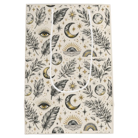Mystical Celestial Moon Stars Pattern Mittlere Geschenktüte (Rückseite)