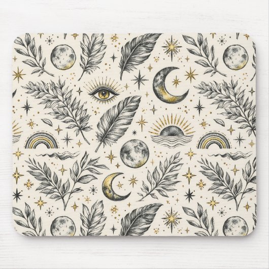 Mystical Celestial Moon Stars Pattern Mousepad (Vorne)