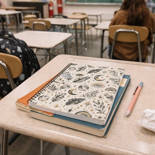 Mystical Celestial Moon Stars Pattern Notizblock