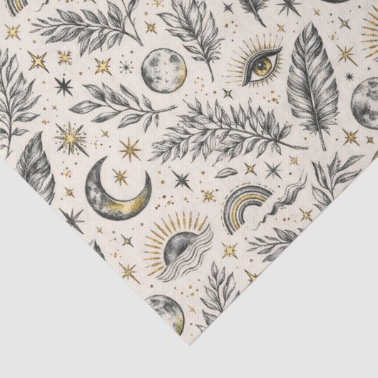 Mystical Celestial Moon Stars Pattern Seidenpapier (Detail)