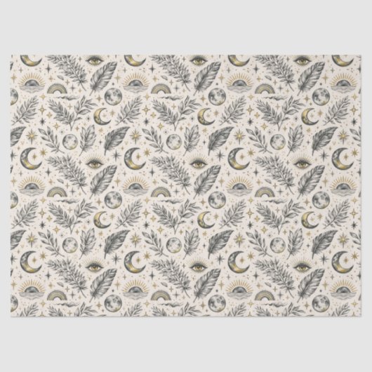 Mystical Celestial Moon Stars Pattern Seidenpapier (Vorderseite)