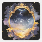 Mystical Celestial Moon Stars Wedding Quadratischer Aufkleber (Vorderseite)