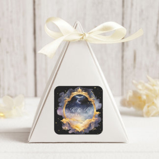 Mystical Celestial Moon Stars Wedding Quadratischer Aufkleber