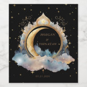 Mystical Celestial Moon Wedding Weinetikett (Einzelnes Label)