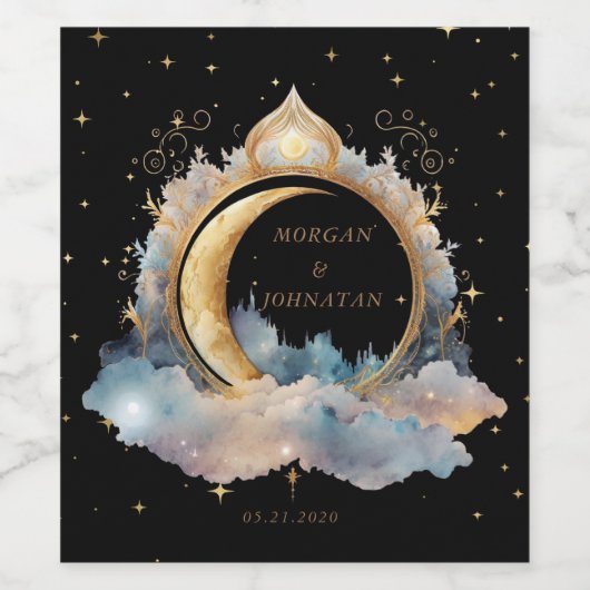 Mystical Celestial Moon Wedding Weinetikett (Einzelnes Label)