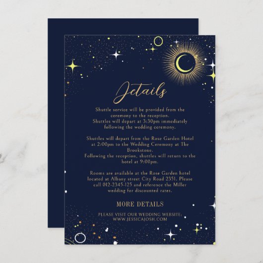 Mystical Celestial Star Dust Navy Blue Wedding Begleitkarte (Vorne/Hinten)